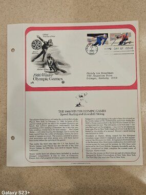 COLLECTIBLE USPS 1ST DAY ISSUE 1980 WINTER OLYMPIC GAMES SKATING SKIING STAMP